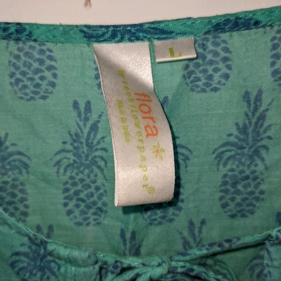 👒 FLORA Pineapple Aqua Cotton Tunic Size L - Picture 3 of 6
